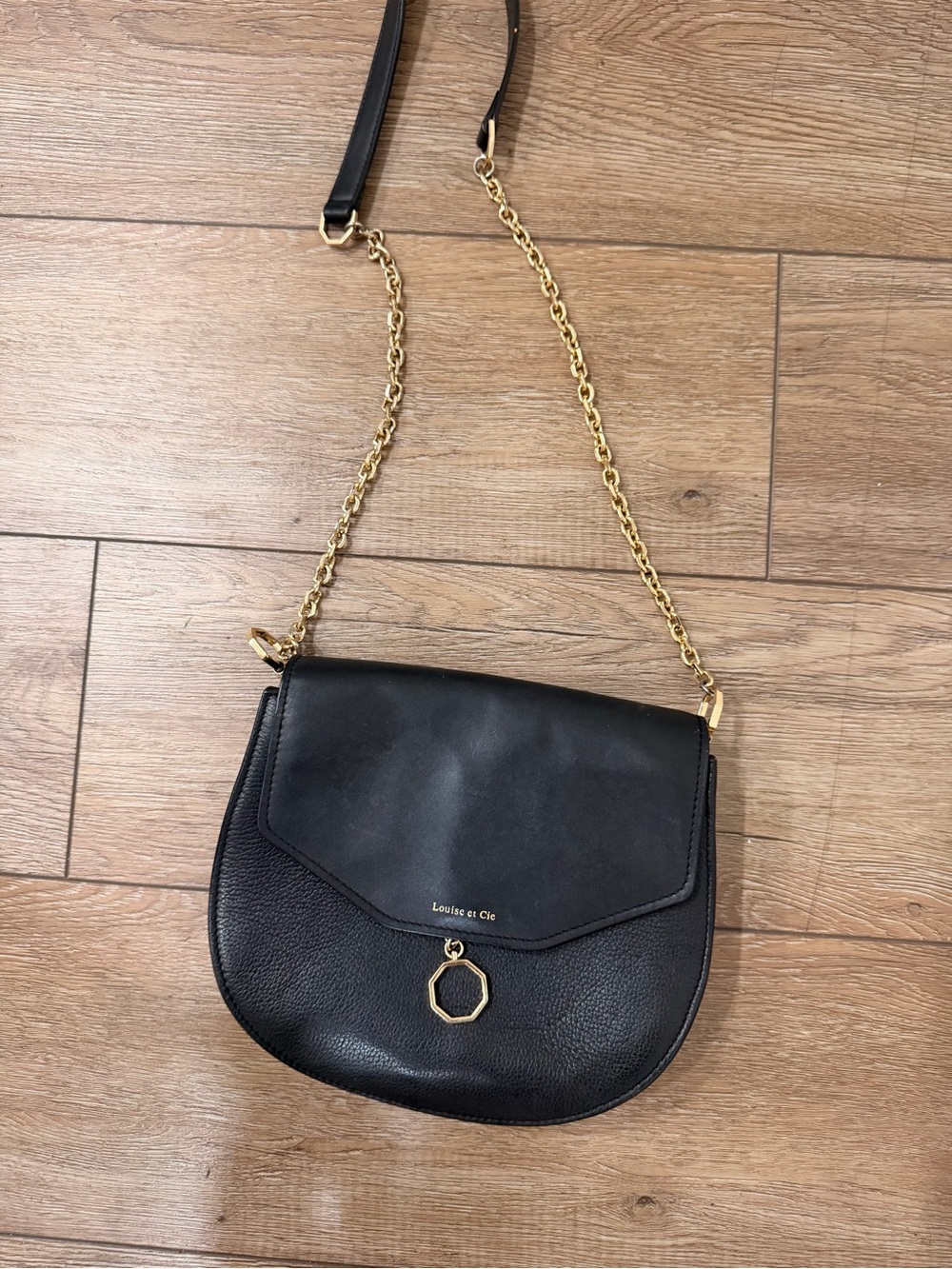 Louise et Cie Black Leather Crossbody with Gold Chain